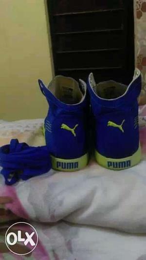Pair Of Blue-and-yellow Puma High Tops size 7