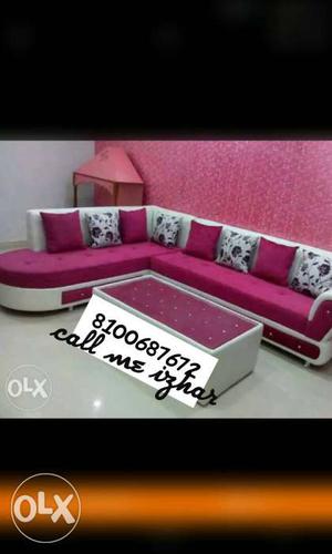 Purple And White Sectional Sofa And Ottoman
