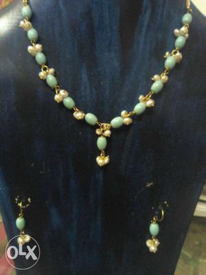 Real PearlsBeaded Necklace And Pair Of Earrings