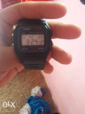 Rectangular Black Casio Digital Watch With Black Strap