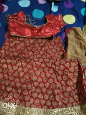 Red And Brown Floral Gahgra Choli Traditional Dress