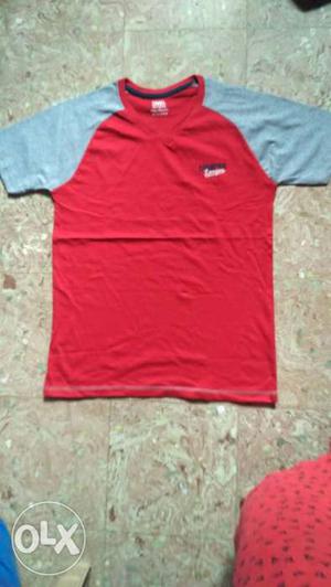 Red And Gray Crew-neck T-shirt