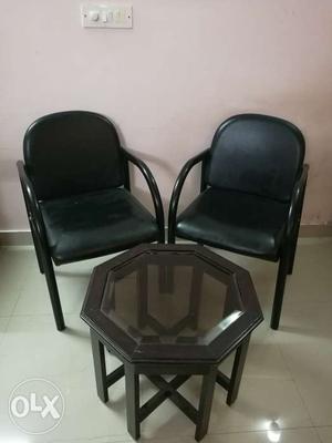 Tea table and solid steel chairs with artificial