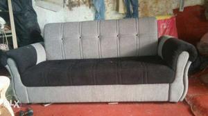 Tufted Brown And Gray Suede Sofa