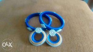 Two Blue Silk Thread Bangles with matching chandbali