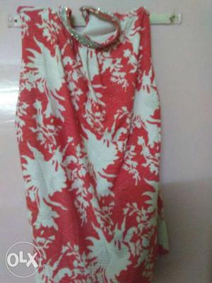 White And Red Floral Sleeveless Shirt