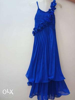 Women's Blue Spaghetti Strap Flower Accent Dress