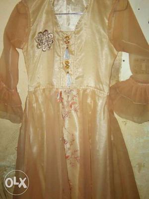 Women's Brown Long-sleeve Pleated Dress