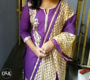Women's Purple And White Sari Traditional Dress