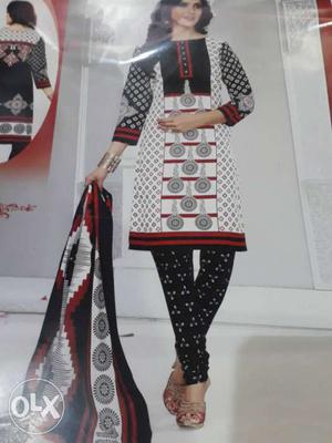 Women's White And Black Salwar Kameez Traditional Dress
