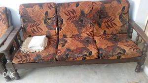 Wooden sofa with two chairs
