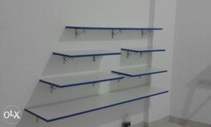Wooden white/blue shelves szng: 8.5" X "