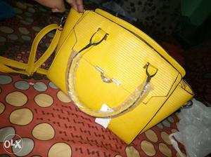 Yellow Leather Bowler Bag