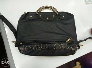 Black Floral Leather Handbag