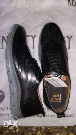 Black Genuine Leather Brogue Shoes.