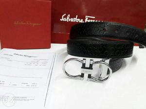 Black Salvatore Ferragamo Leather Belt With Box