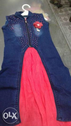 Blue And Red Sleeveless Dress