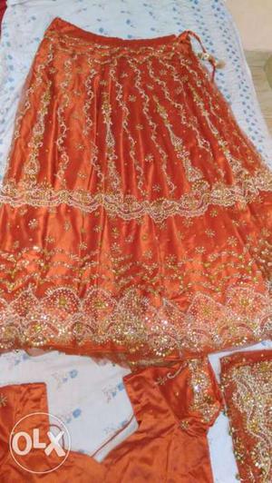 Bride's Orange Beige Floral Embellished Ghagra Choli (lengha