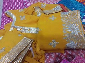 Brown And Silver Floral Sari