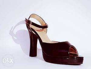 Brown Leather Open-toe Ankle Strap Stiletto