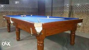 Brown Wooden Framed Blue Pool Table