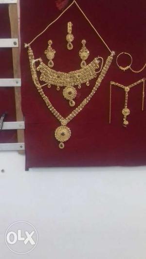 Gold-colored Diamond Embellished Chandbali Necklace And