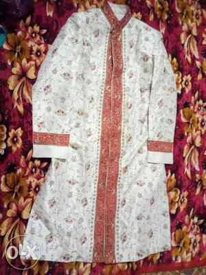 Grey And Red Sherwani Traditional Dress