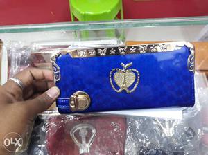 Rectangular Blue And Silver-colored Long Wallet