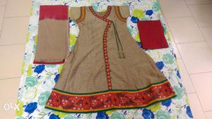 Red And Brown Floral churidar set