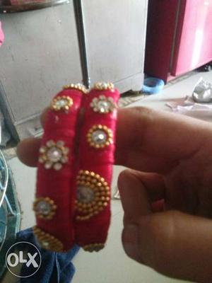 Red And Gold Silk-thread Bangles