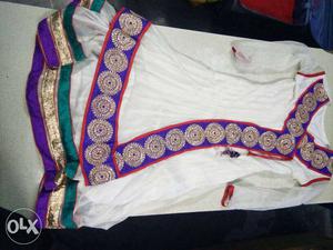 White And Purple Sari Traditional Dress