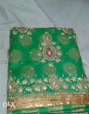 Women's Brown And Green Sari Skirt