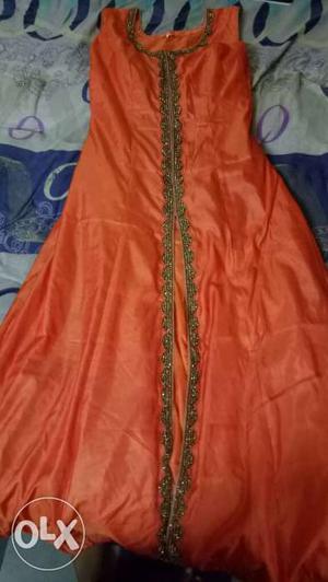 Women's Orange And Brown lehenga Sleeveless Dress