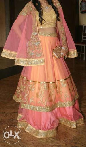 Women's Pink And Beige Floral Sari Traditional Dress