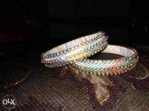 Women's White And Yellow Silk Thread Bangles