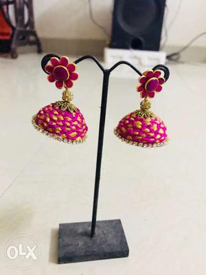 Yellow And Pink Jhumka Earrings