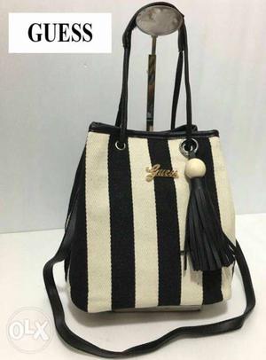 Black And Beige Stripe 2-way Handbag