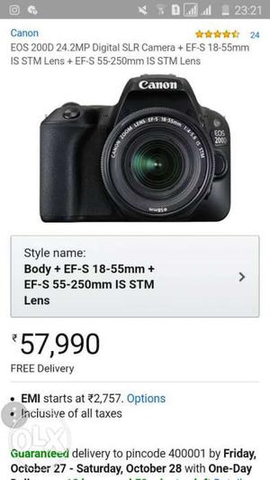 Black Canon EOS  MP Digital SLR Camera + EF-S