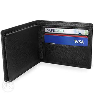 Black Pebble Leather Bi-fold Wallet