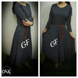 Blck and white Full midi with fancy belt