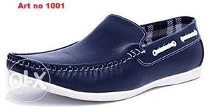 Blue And White Leather Boat Shoe