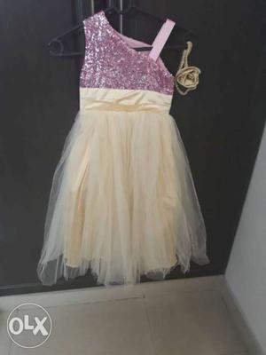 Brand new pink and bage colour party dress with hair band