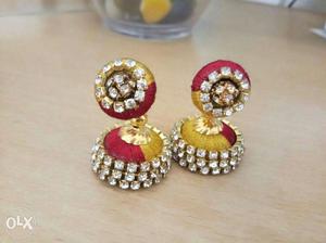 Diamond, Yellow, And Red Jhumka Earrings