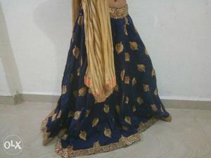 Golden And Blue Leaf work Ghagra Choli Traditional Dress