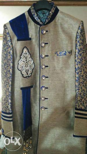 Gray And Blue Kurta Traditional Dress
