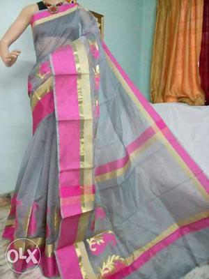 Gray-and-pink Sari Traditional Dress