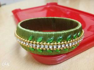 Green Silk Thread Bangle Bracelet