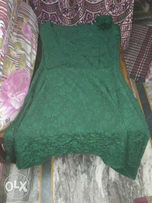 Green V-neck Long-sleeved Long Dress