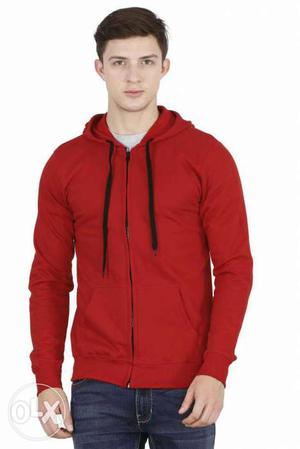 Men's Red Pullover Zip-up Hoodie