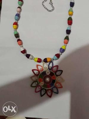 Orange, Green, And Yellow Pendant Necklace